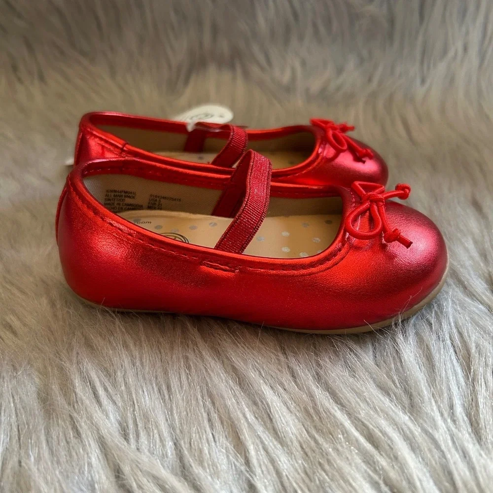 Wonder Nation Bow Ballet Shoes Baby Girls Size 5 Red Mary‎ Jane Slip On